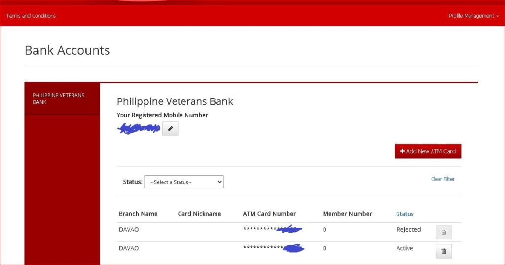 Philippine Veterans Bank account