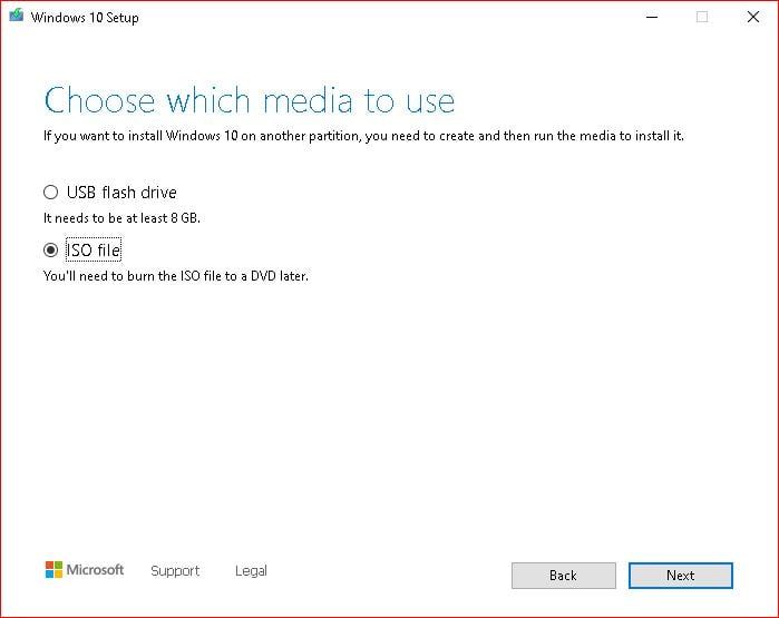 Choose which media to use, download ISO file